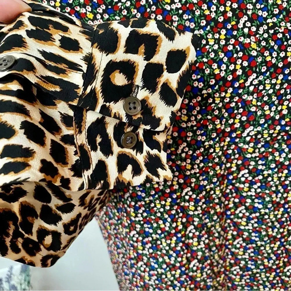 Equipment Liam Silk Blouse Large Floral & Animal Print Contrast Scoop Neck - Picture 6 of 13